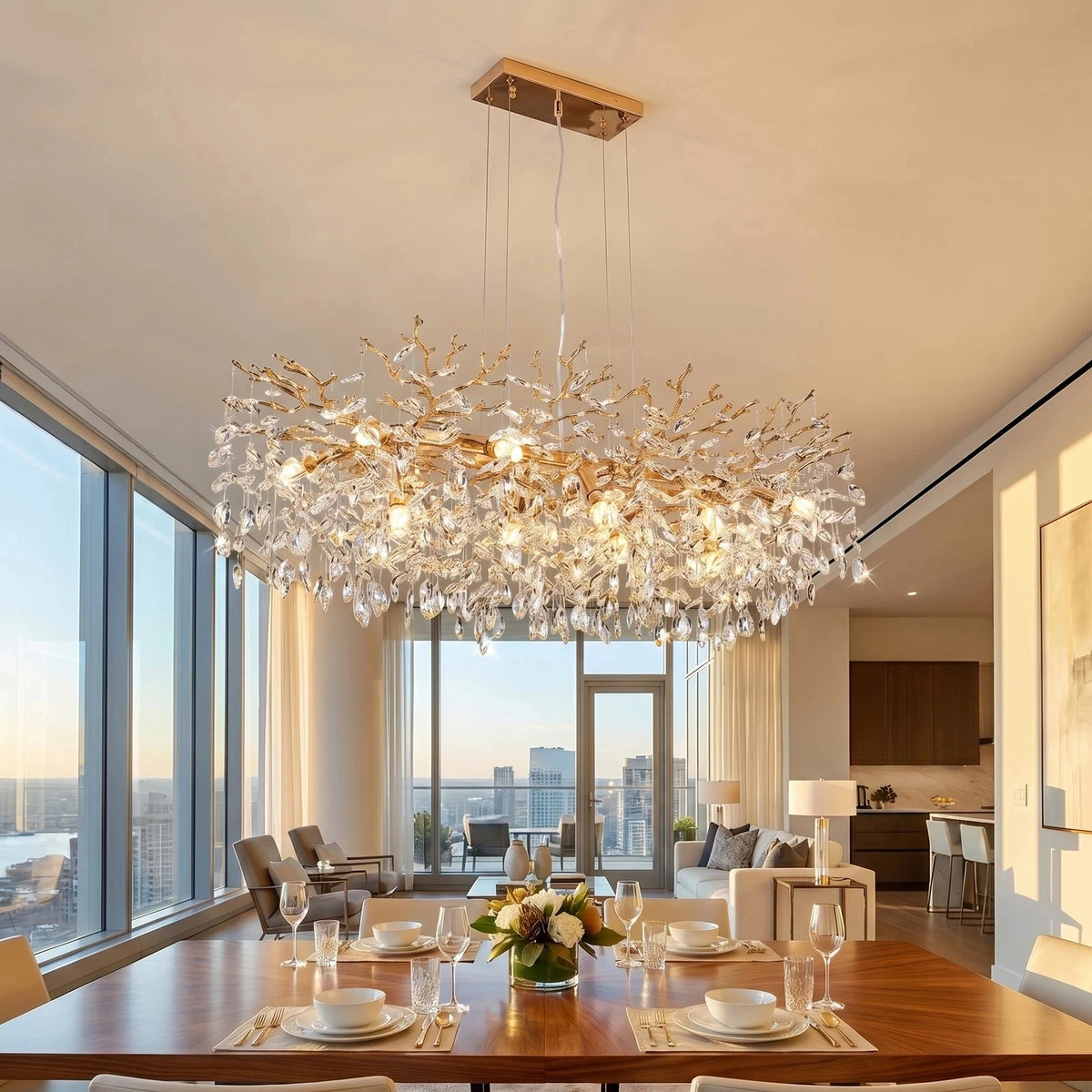 Arboria 14-Light Crystal Branch Chandelier – Gold