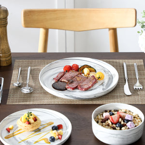MALACASA LUNA Porcelain Dinnerware Set – 12 Pieces, Marble Design in Grey, Pink, or Blue