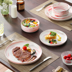 MALACASA LUNA Porcelain Dinnerware Set – 12 Pieces, Marble Design in Grey, Pink, or Blue