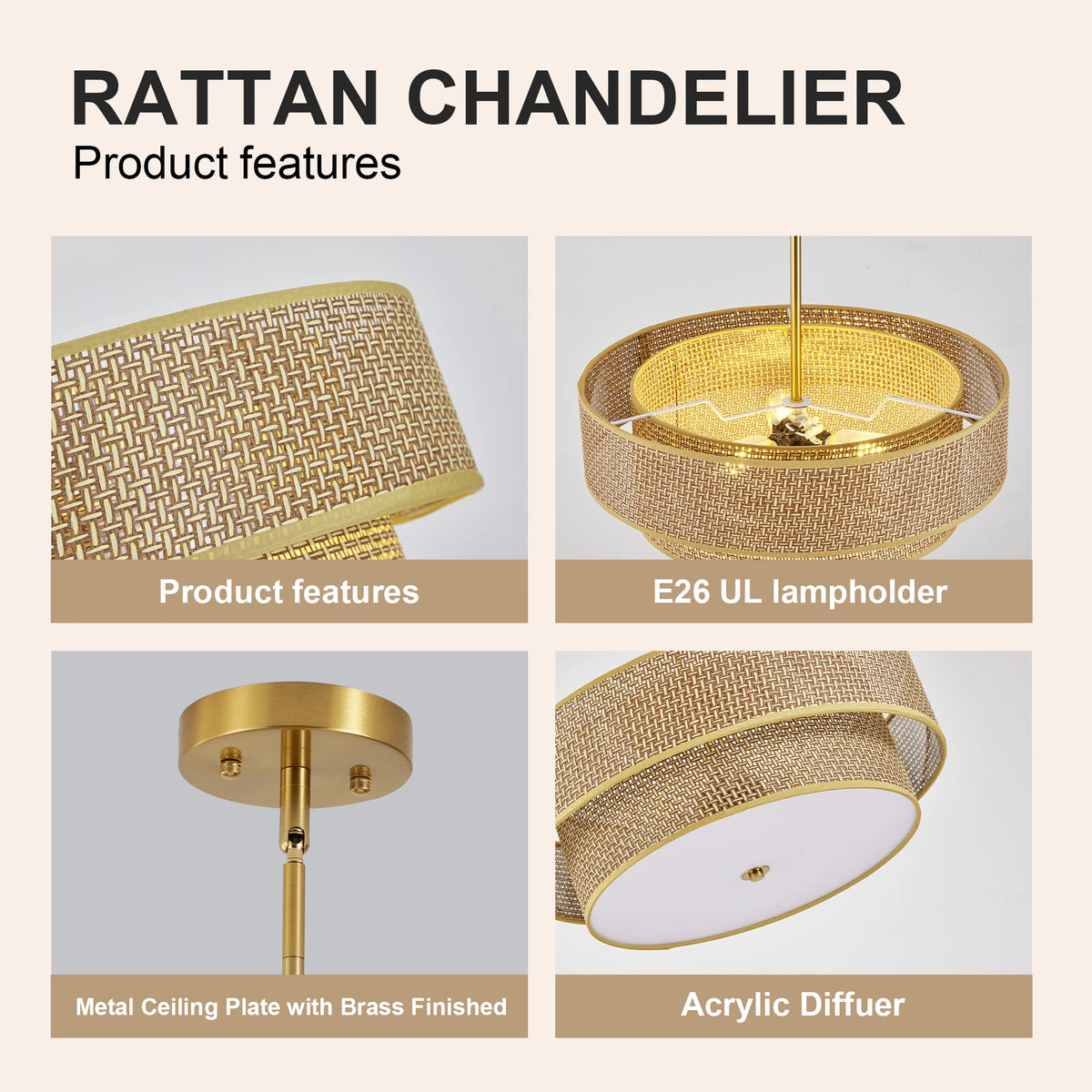 Elvarin Rattan & Linen Chandelier