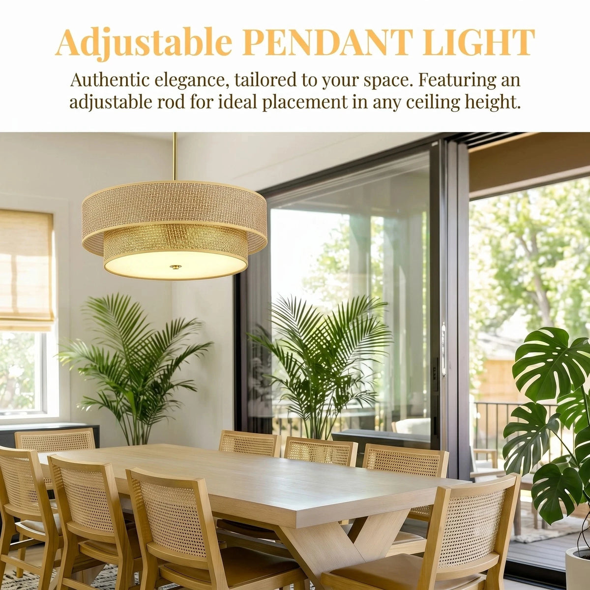 Elvarin Rattan & Linen Chandelier