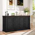 Black Sparkrise sideboard with four cross-detailed doors and a dark wood-look top