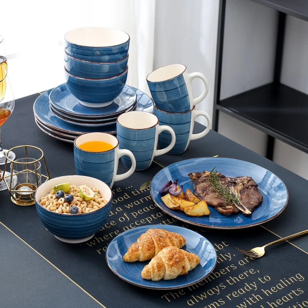VANCASSO Bella Stoneware Dinnerware Set – 16/32/48 Pieces, Blue