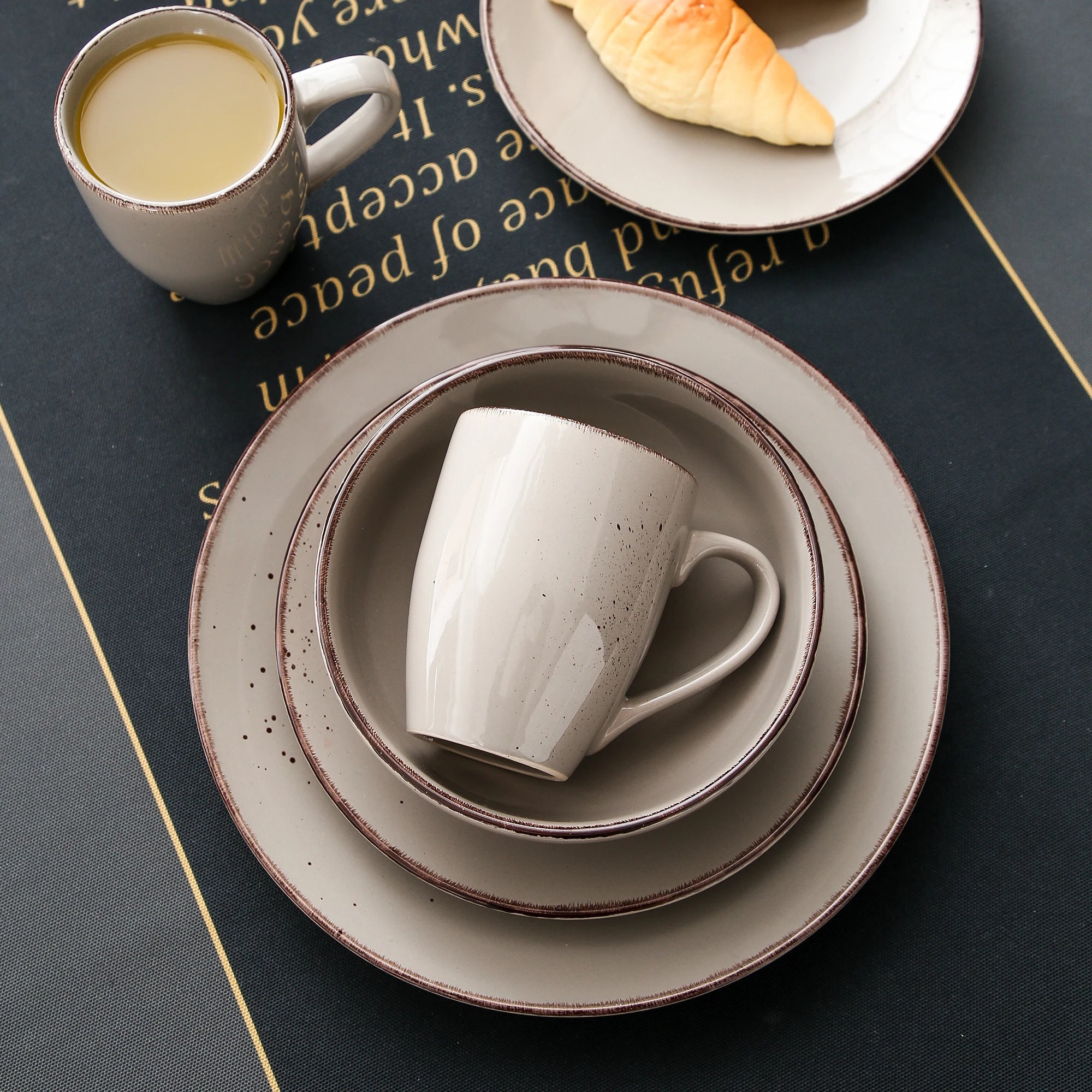 VANCASSO NAVIA Speckled Gray Stoneware Dinnerware Set