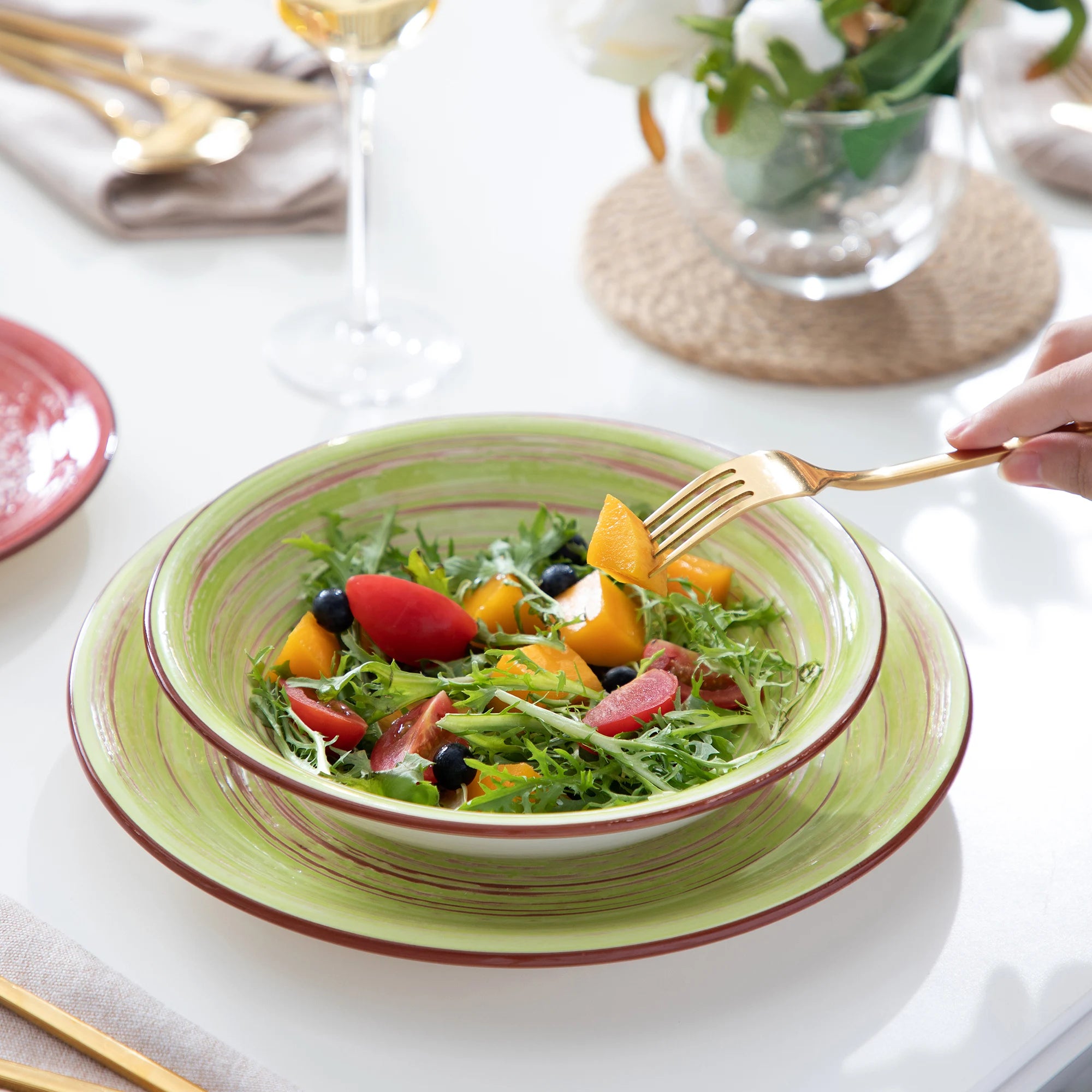 VANCASSO Albero Multicolor Stoneware Dinnerware Set – 18/36 Pieces, Gloss Finish