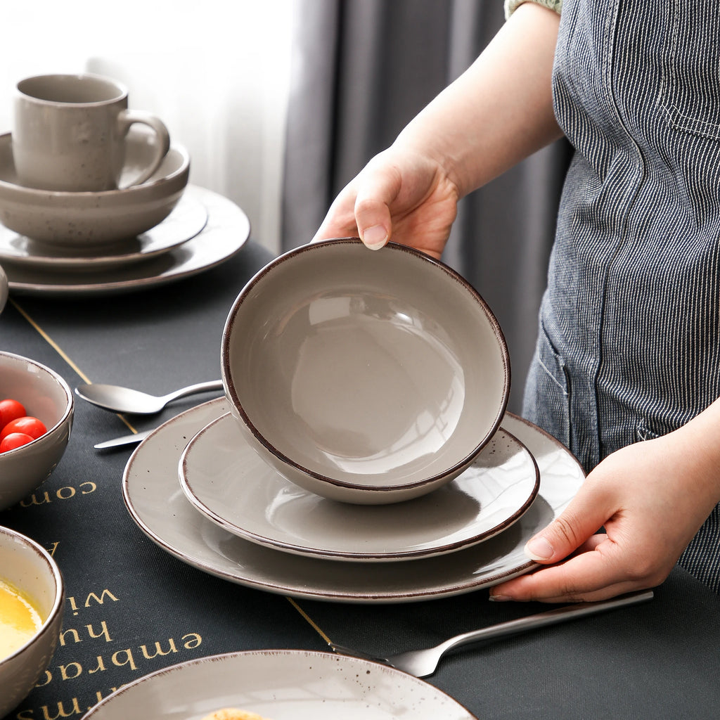 VANCASSO NAVIA Speckled Gray Stoneware Dinnerware Set