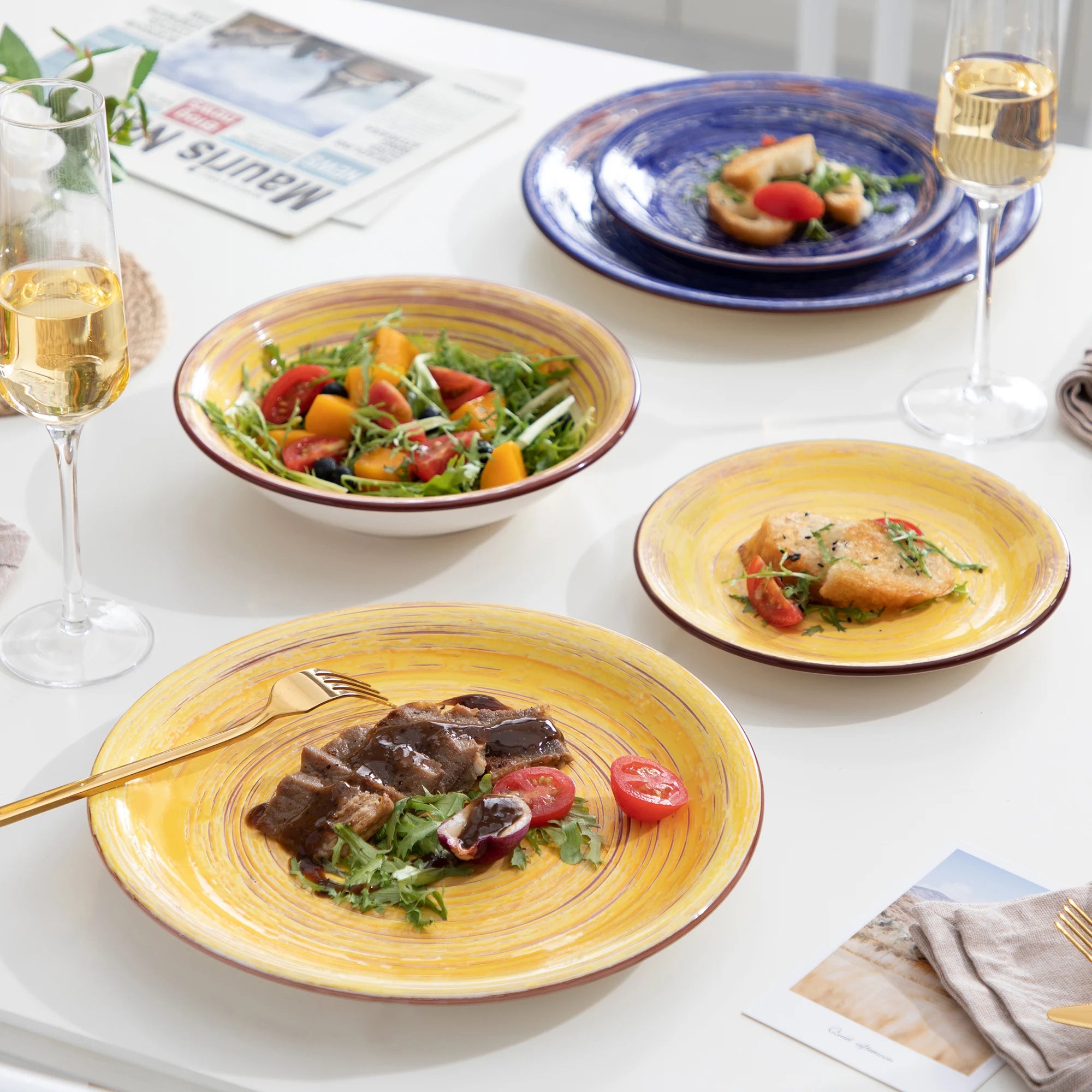 VANCASSO Albero Multicolor Stoneware Dinnerware Set – 18/36 Pieces, Gloss Finish