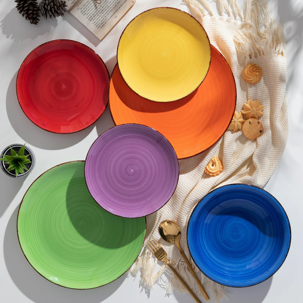 VANCASSO Bonita 18-Piece Stoneware Dinnerware Set – Multicolor Spiral Design