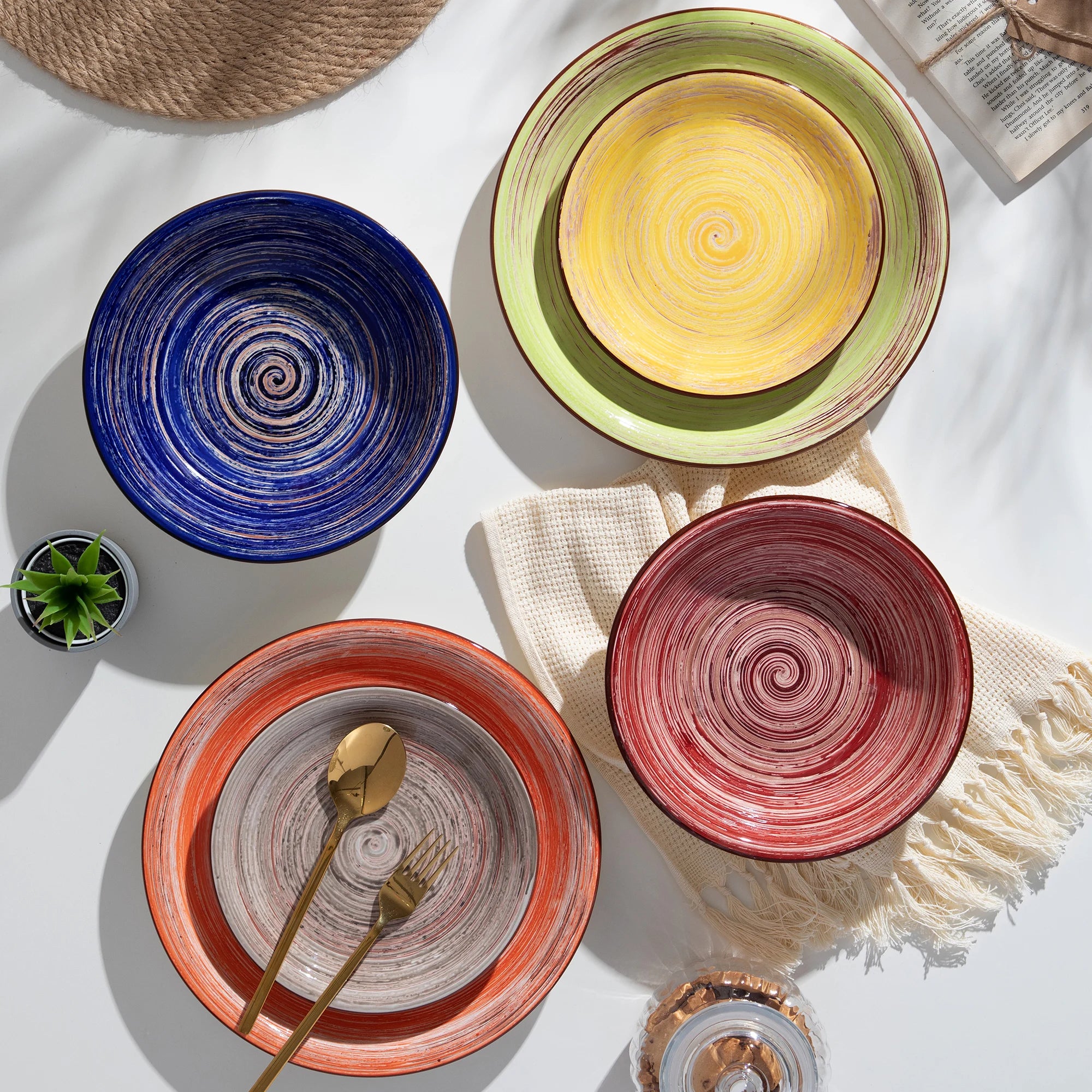 VANCASSO Albero Multicolor Stoneware Dinnerware Set – 18/36 Pieces, Gloss Finish