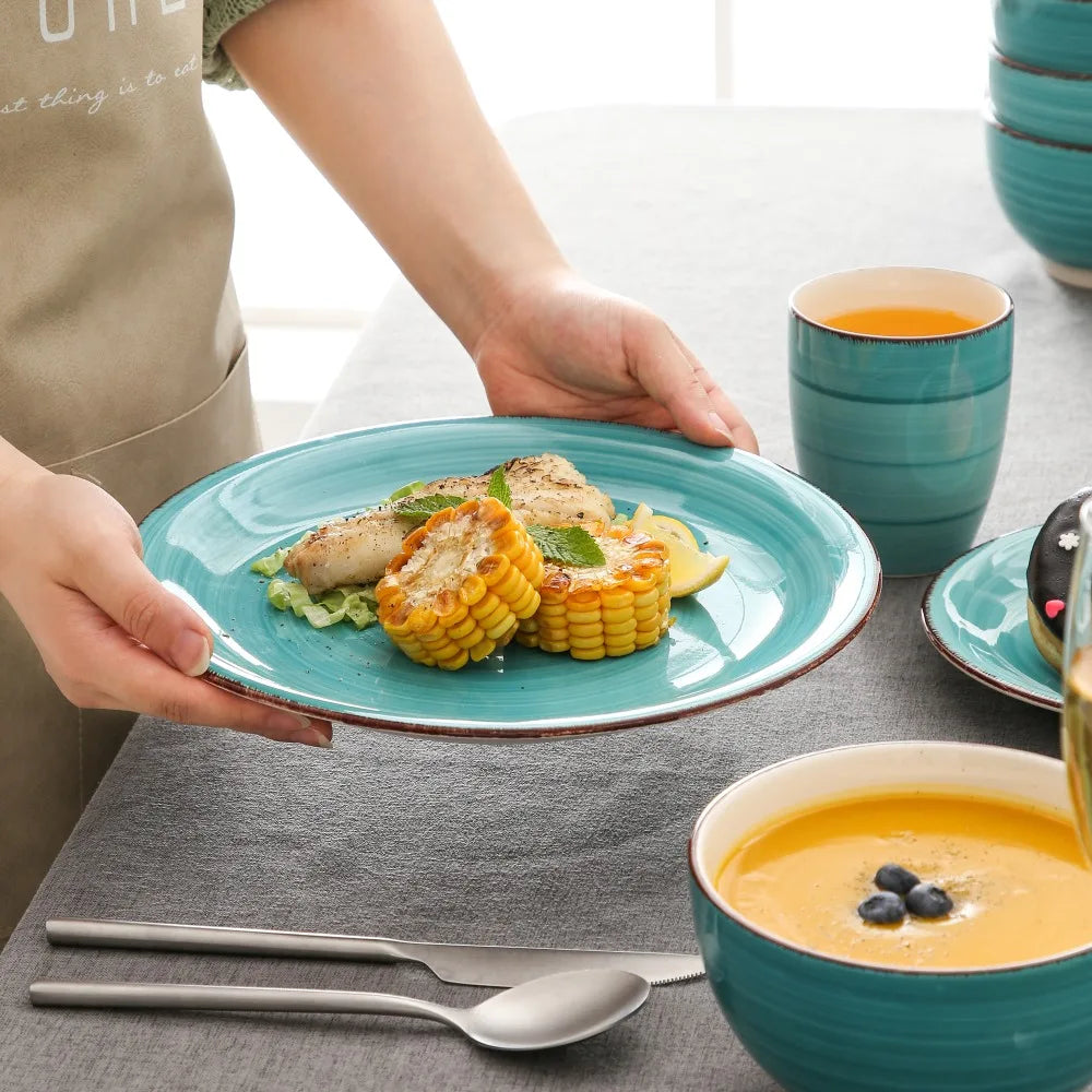 VANCASSO Bella Stoneware Dinnerware Set – 16/32/48 Pieces, Turquoise