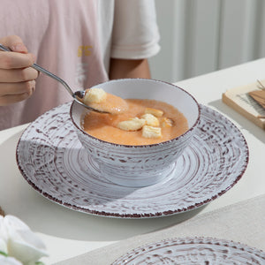 VANCASSO VINE Embossed Stoneware Dinnerware Set – 16/32/48 Pieces, Beige & Blue-Green