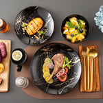 Load image into Gallery viewer, LOVECASA Black &amp; Gold Splash Dinnerware Set | Porcelain Dinnerware
