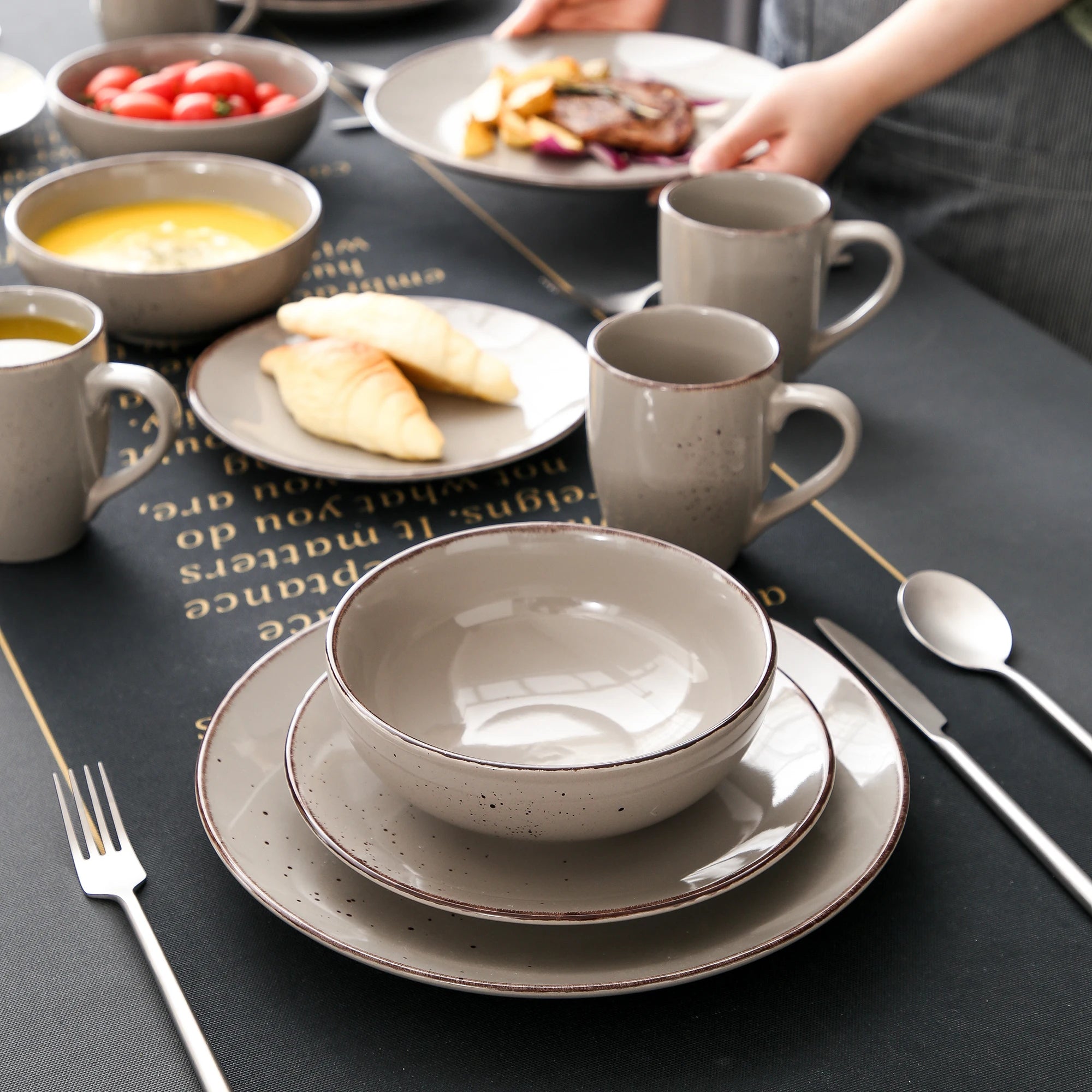 VANCASSO NAVIA Speckled Gray Stoneware Dinnerware Set