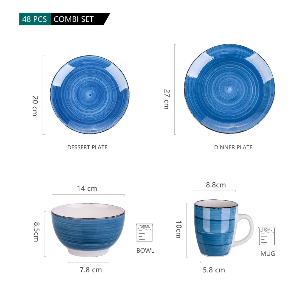 VANCASSO Bella Stoneware Dinnerware Set – 16/32/48 Pieces, Blue