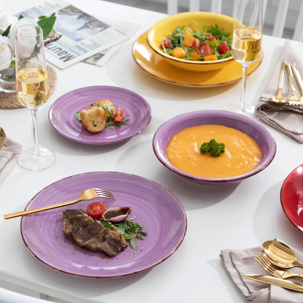 VANCASSO Bonita 18-Piece Stoneware Dinnerware Set – Multicolor Spiral Design