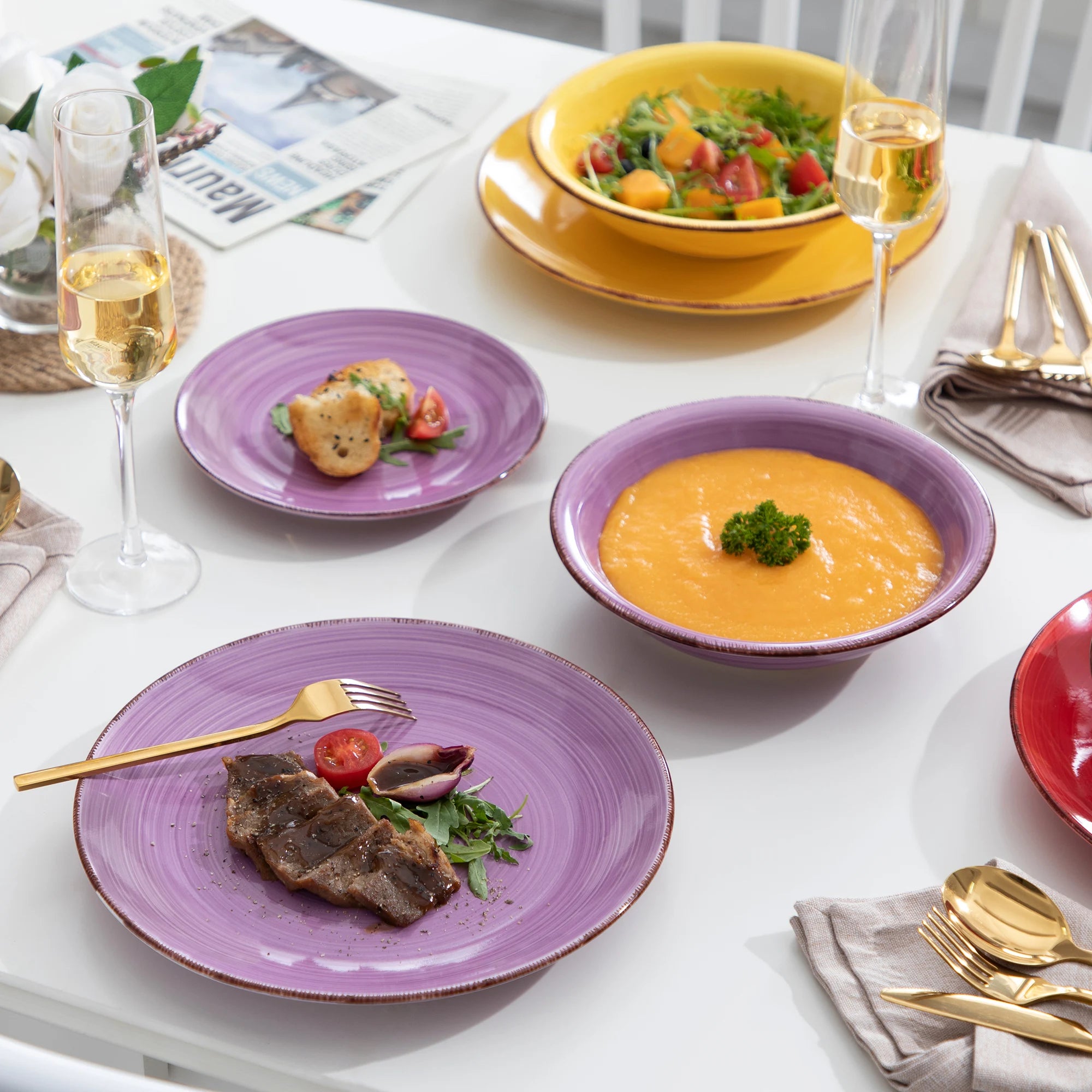 VANCASSO Bonita 18-Piece Stoneware Dinnerware Set – Multicolor Spiral Design