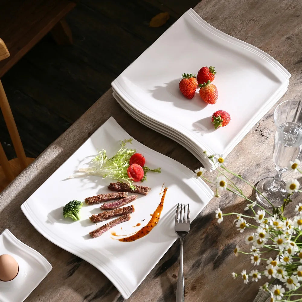MALACASA FLORA Ivory White Porcelain Dinner Plates