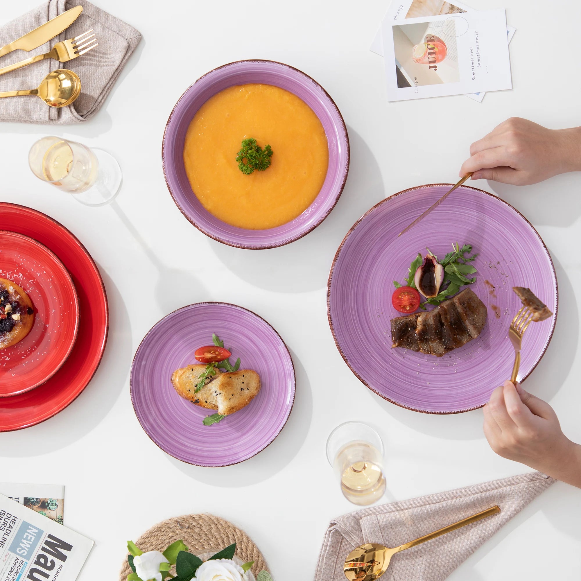 VANCASSO Bonita 18-Piece Stoneware Dinnerware Set – Multicolor Spiral Design