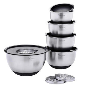VELAZE Stainless Steel Mixing Bowl Set with Graters and Lids - Non-Slip, Stackable, Versatile Kitchen Bowls