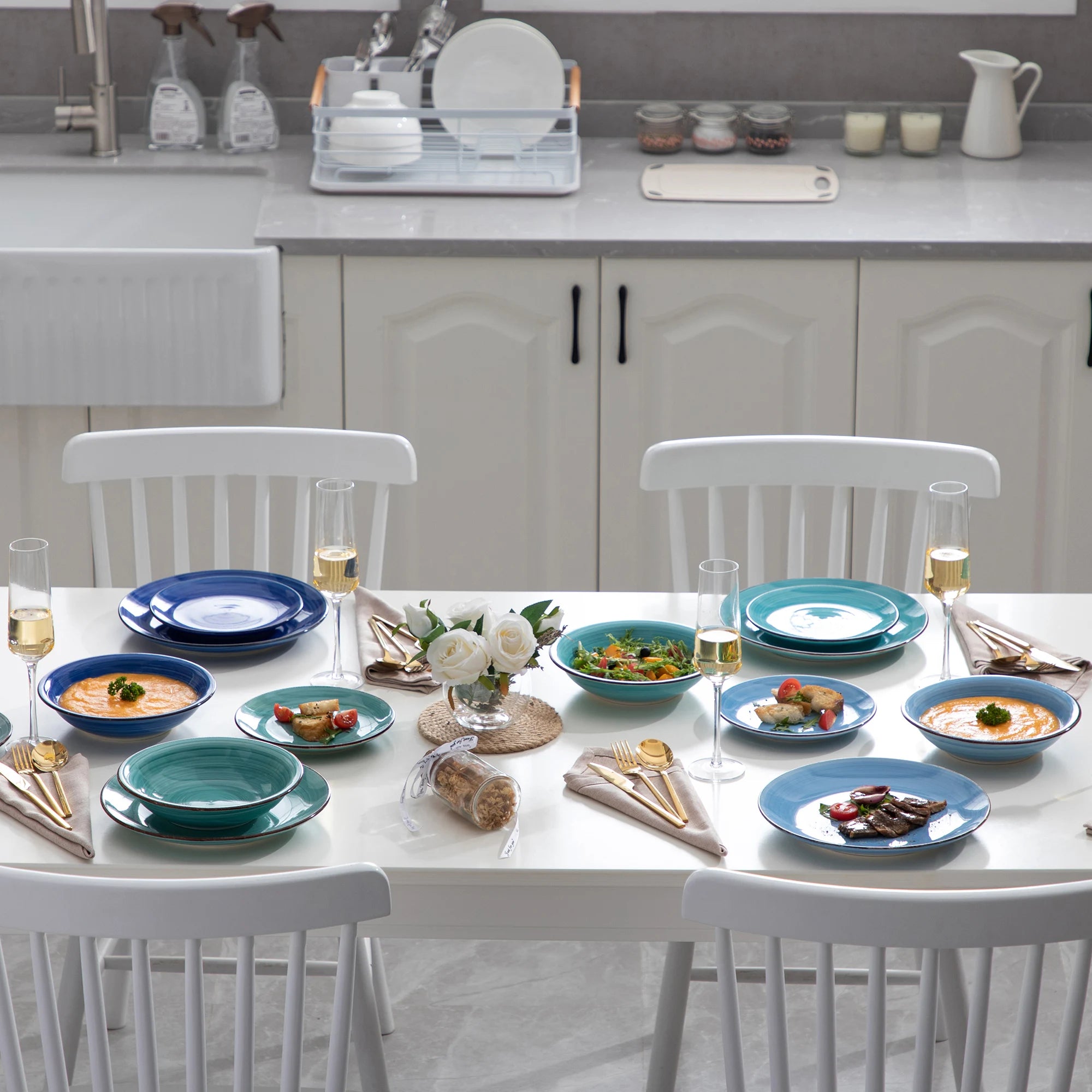 VANCASSO Bonita Blue Strudel Dinnerware Set - 18/38 Pieces