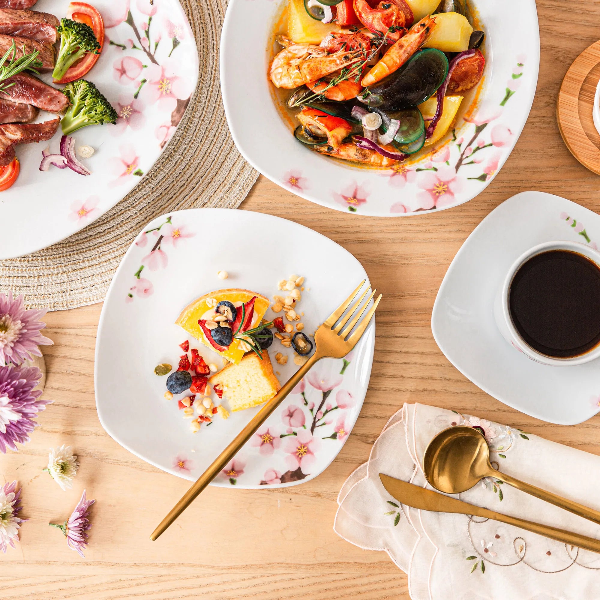 VEWEET Annie 30-Piece Porcelain Dinnerware Set – Pink Floral, Service for 6