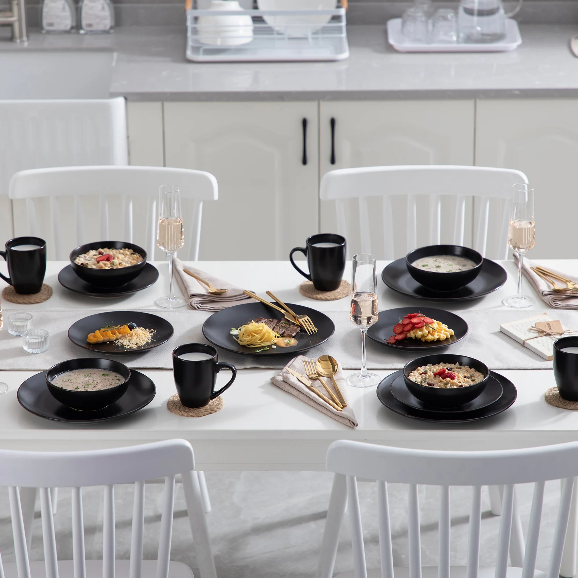 VANCASSO MODA Black Dinnerware – 16/32/48 Pieces