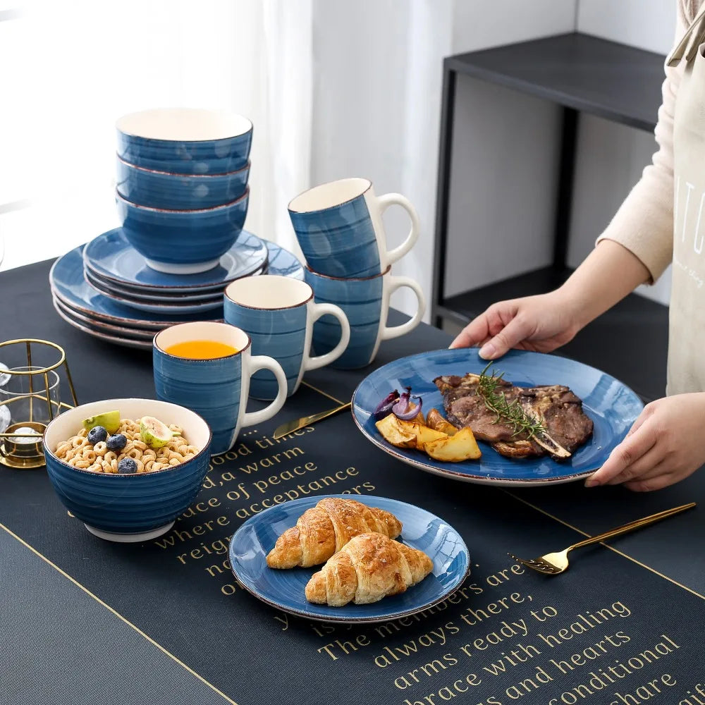 VANCASSO Bella Stoneware Dinnerware Set – 16/32/48 Pieces, Blue