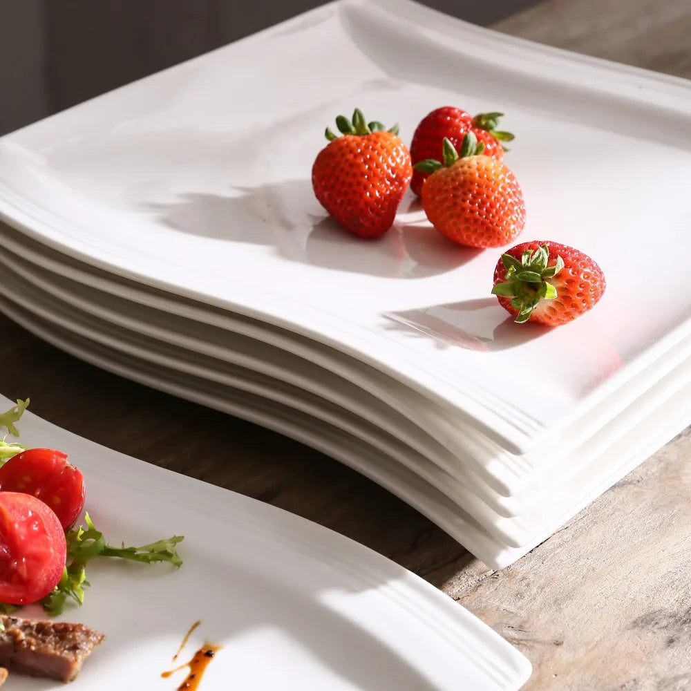 MALACASA FLORA Ivory White Porcelain Dinner Plates