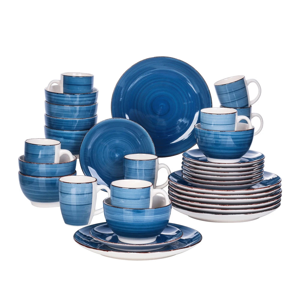 VANCASSO Bella Stoneware Dinnerware Set – 16/32/48 Pieces, Blue