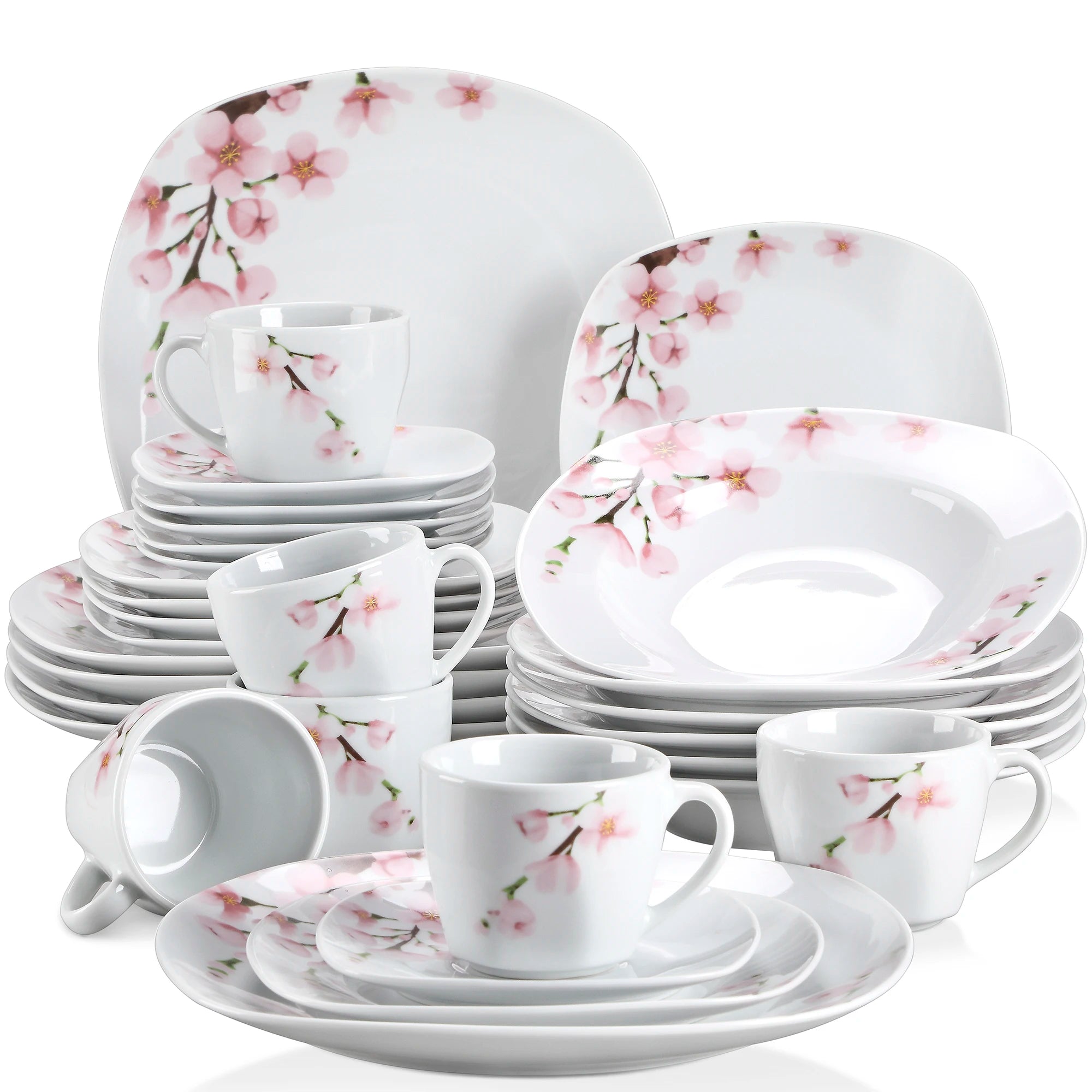 VEWEET Annie 30-Piece Porcelain Dinnerware Set – Pink Floral, Service for 6