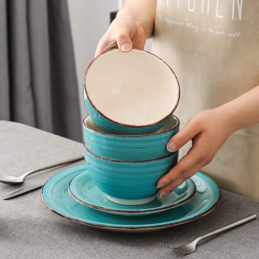 VANCASSO Bella Stoneware Dinnerware Set – 16/32/48 Pieces, Turquoise