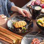 Load image into Gallery viewer, LOVECASA Black &amp; Gold Splash Dinnerware Set | Porcelain Dinnerware

