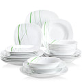 VEWEET Aviva Green Stripe Square Porcelain Dinnerware Set – 24/48 Pieces