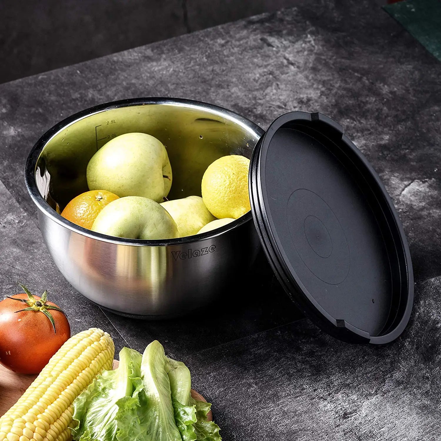 VELAZE Stainless Steel Mixing Bowl Set with Graters and Lids - Non-Slip, Stackable, Versatile Kitchen Bowls