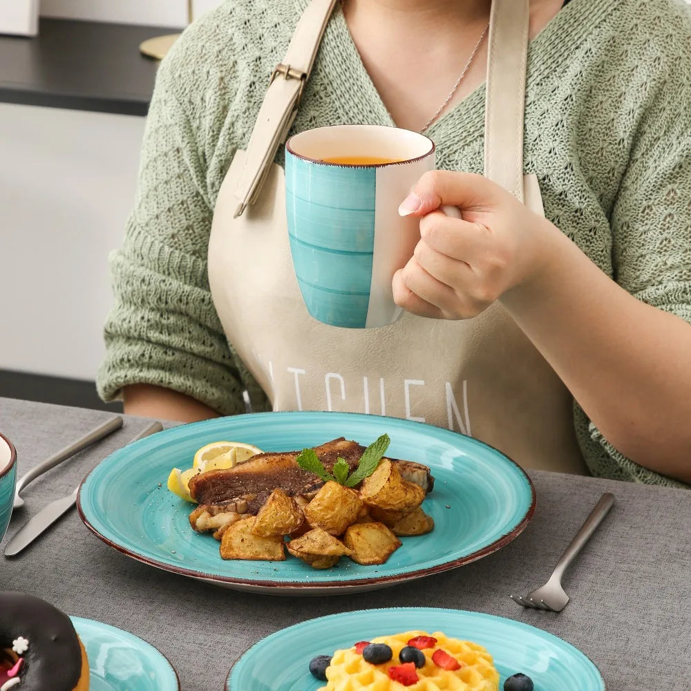VANCASSO Bella Stoneware Dinnerware Set – 16/32/48 Pieces, Turquoise