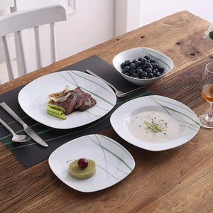 VEWEET Aviva Green Stripe Square Porcelain Dinnerware Set – 24/48 Pieces