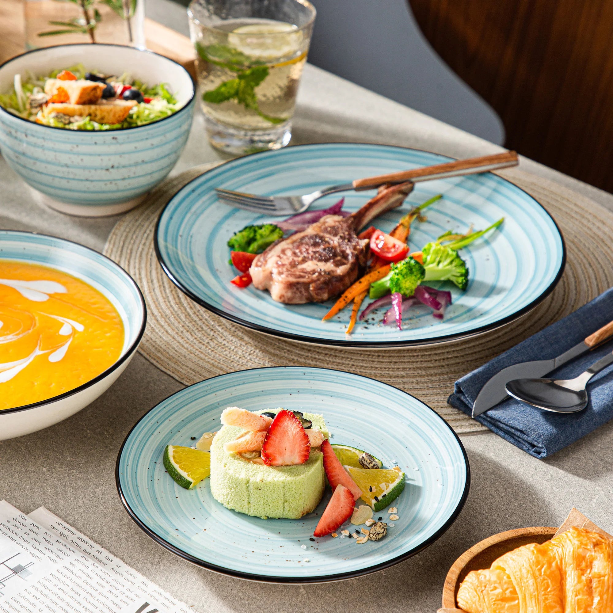 VANCASSO Bonbon Blue Stoneware Dinnerware Set – 24/48 Pieces