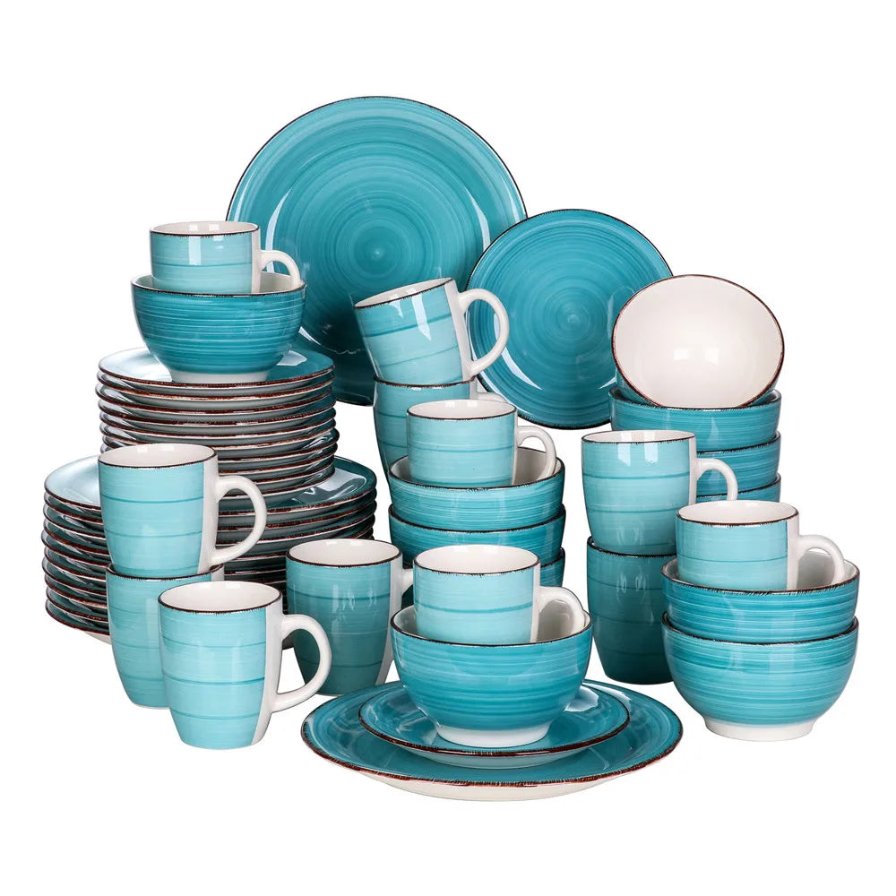 VANCASSO Bella Stoneware Dinnerware Set – 16/32/48 Pieces, Turquoise