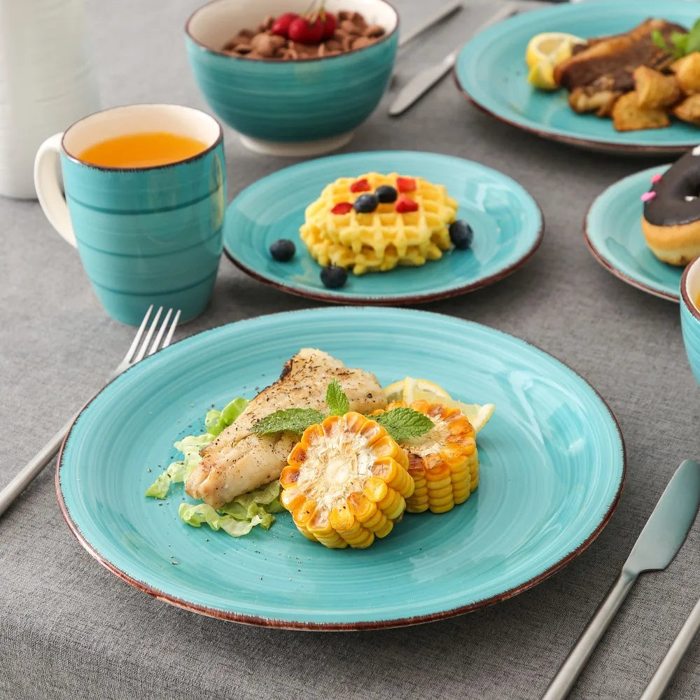VANCASSO Bella Stoneware Dinnerware Set – 16/32/48 Pieces, Turquoise