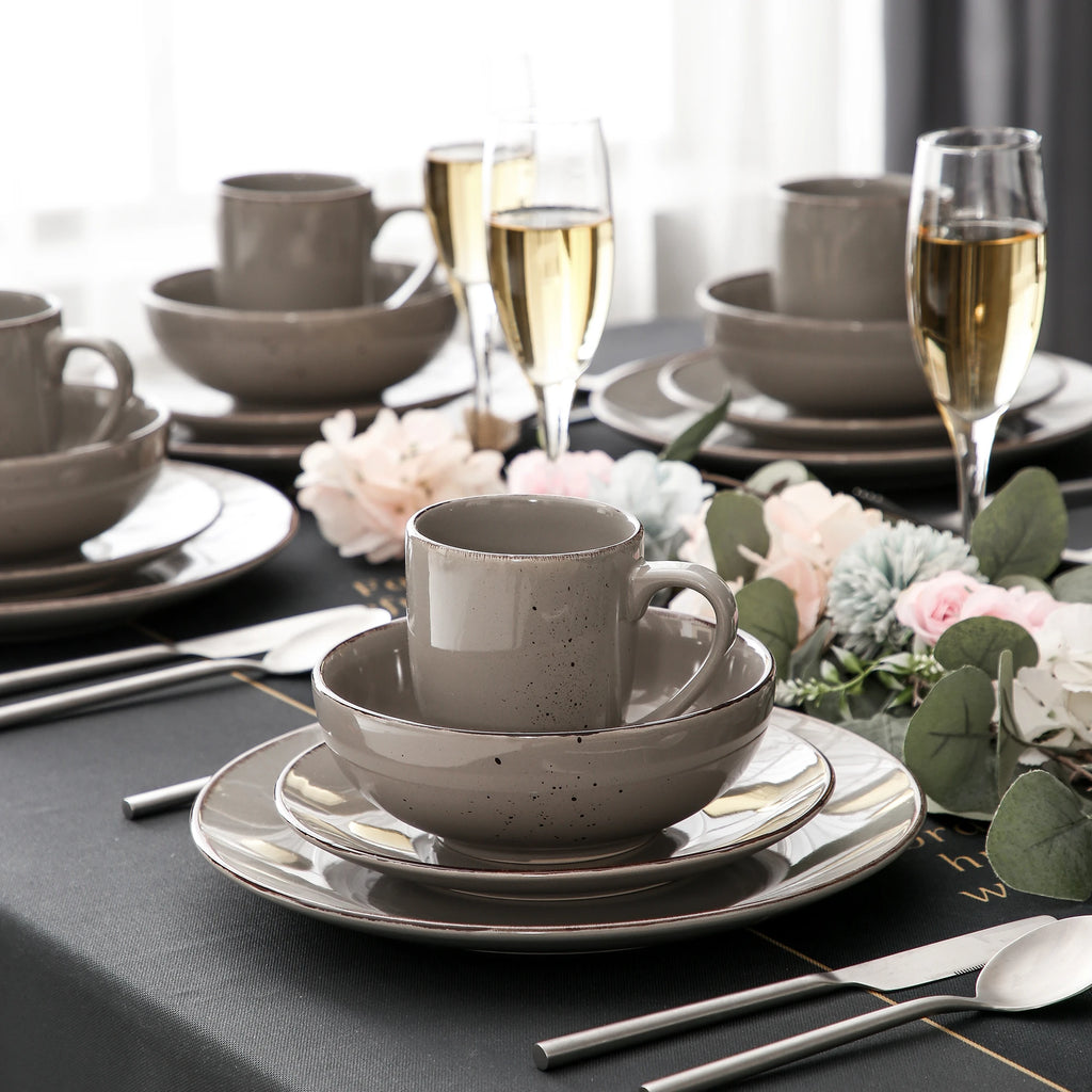 VANCASSO NAVIA Speckled Gray Stoneware Dinnerware Set
