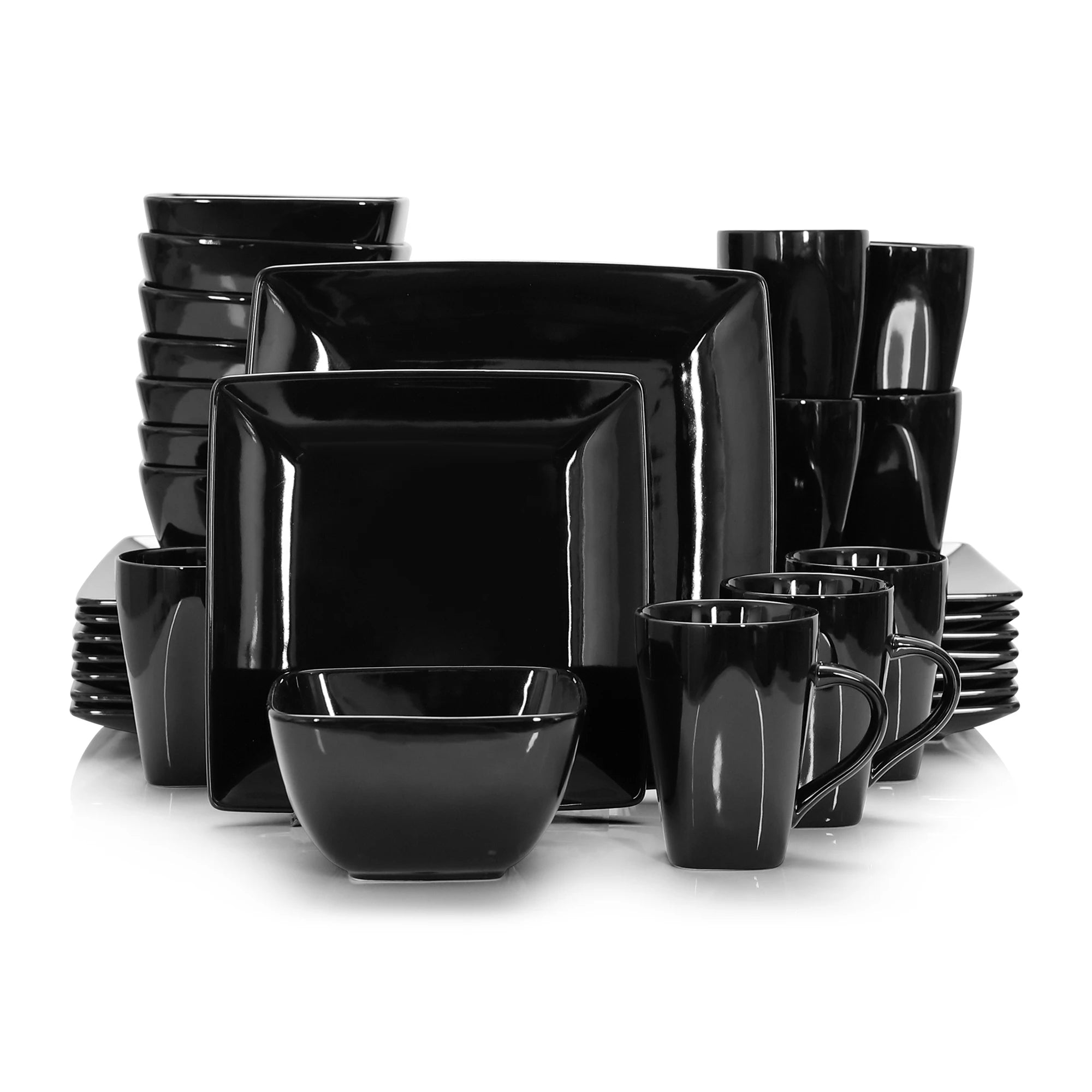 Vancasso SOHO Series Square Black Dinnerware Set with Mugs – 16, 32, or 48 Pieces