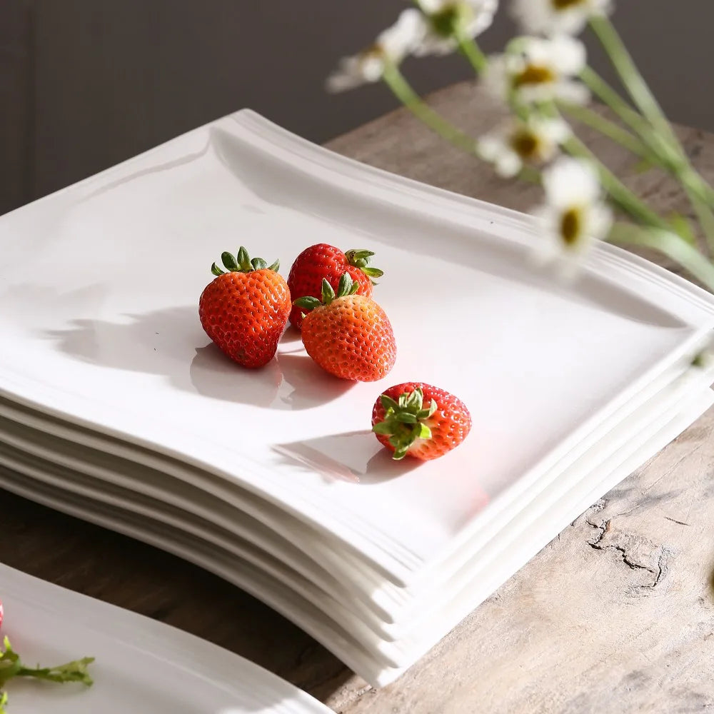 MALACASA FLORA Ivory White Porcelain Dinner Plates