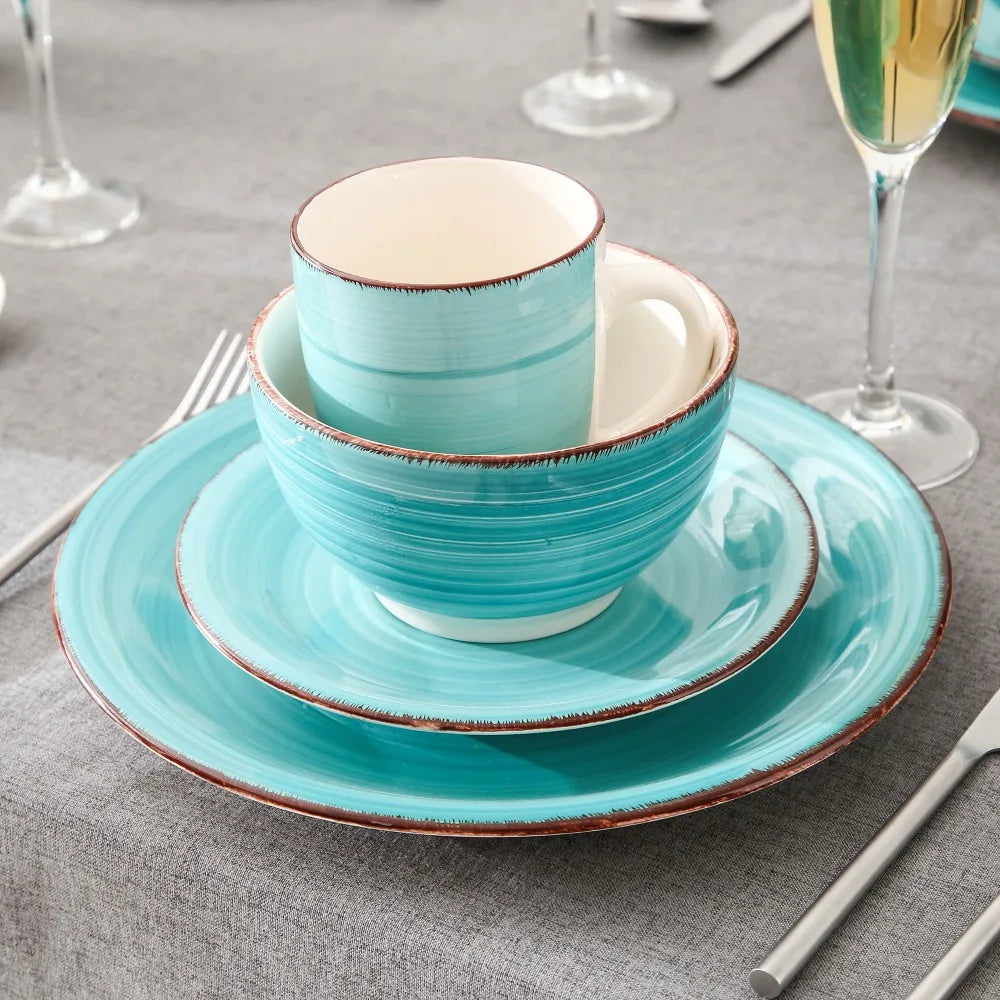 VANCASSO Bella Stoneware Dinnerware Set – 16/32/48 Pieces, Turquoise