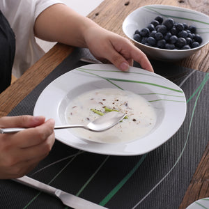 VEWEET Aviva Green Stripe Square Porcelain Dinnerware Set – 24/48 Pieces