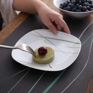 VEWEET Aviva Green Stripe Square Porcelain Dinnerware Set – 24/48 Pieces