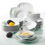 Load image into Gallery viewer, VEWEET Aviva Green Stripe Square Porcelain Dinnerware Set – 24/48 Pieces
