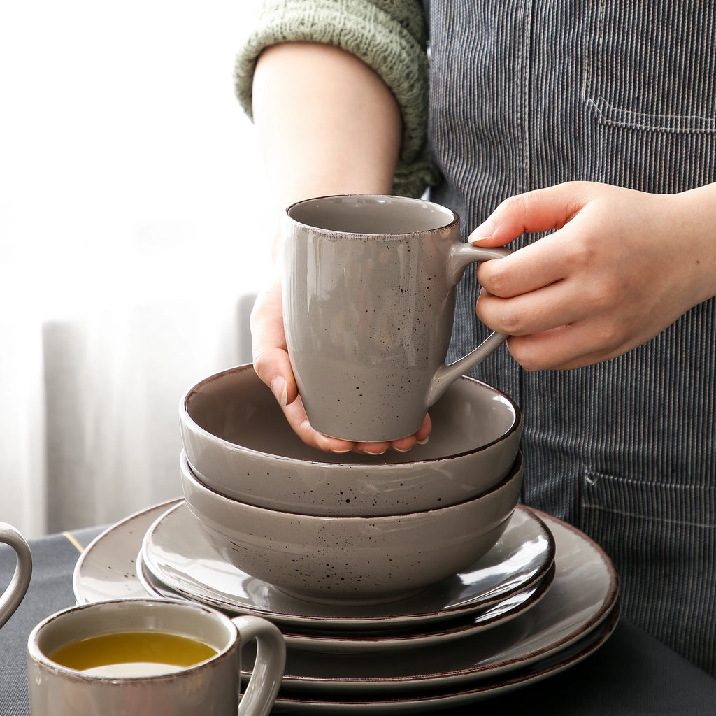 VANCASSO NAVIA Speckled Gray Stoneware Dinnerware Set