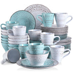 Load image into Gallery viewer, VANCASSO VINE Embossed Stoneware Dinnerware Set – 16/32/48 Pieces, Beige &amp; Blue-Green
