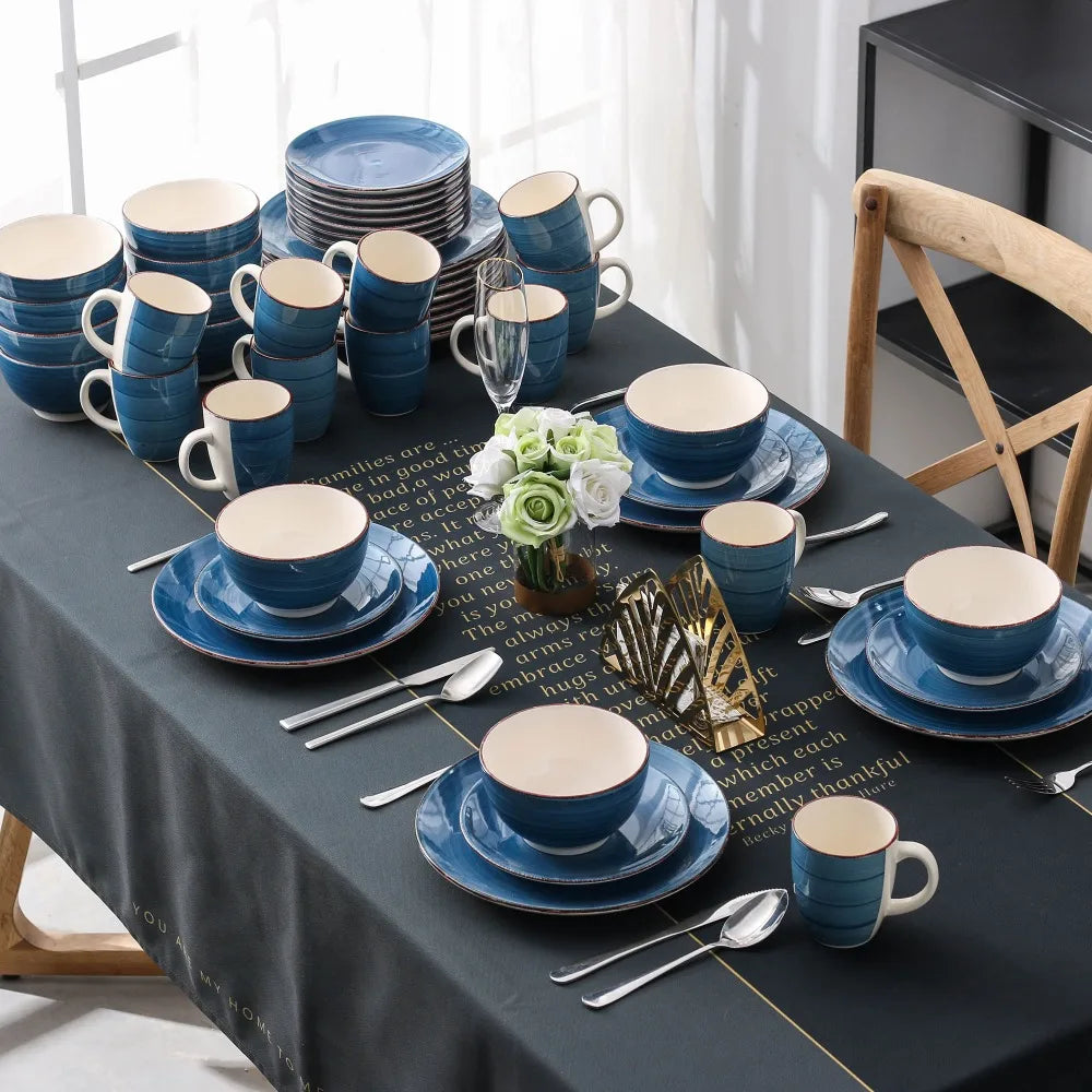 VANCASSO Bella Stoneware Dinnerware Set – 16/32/48 Pieces, Blue
