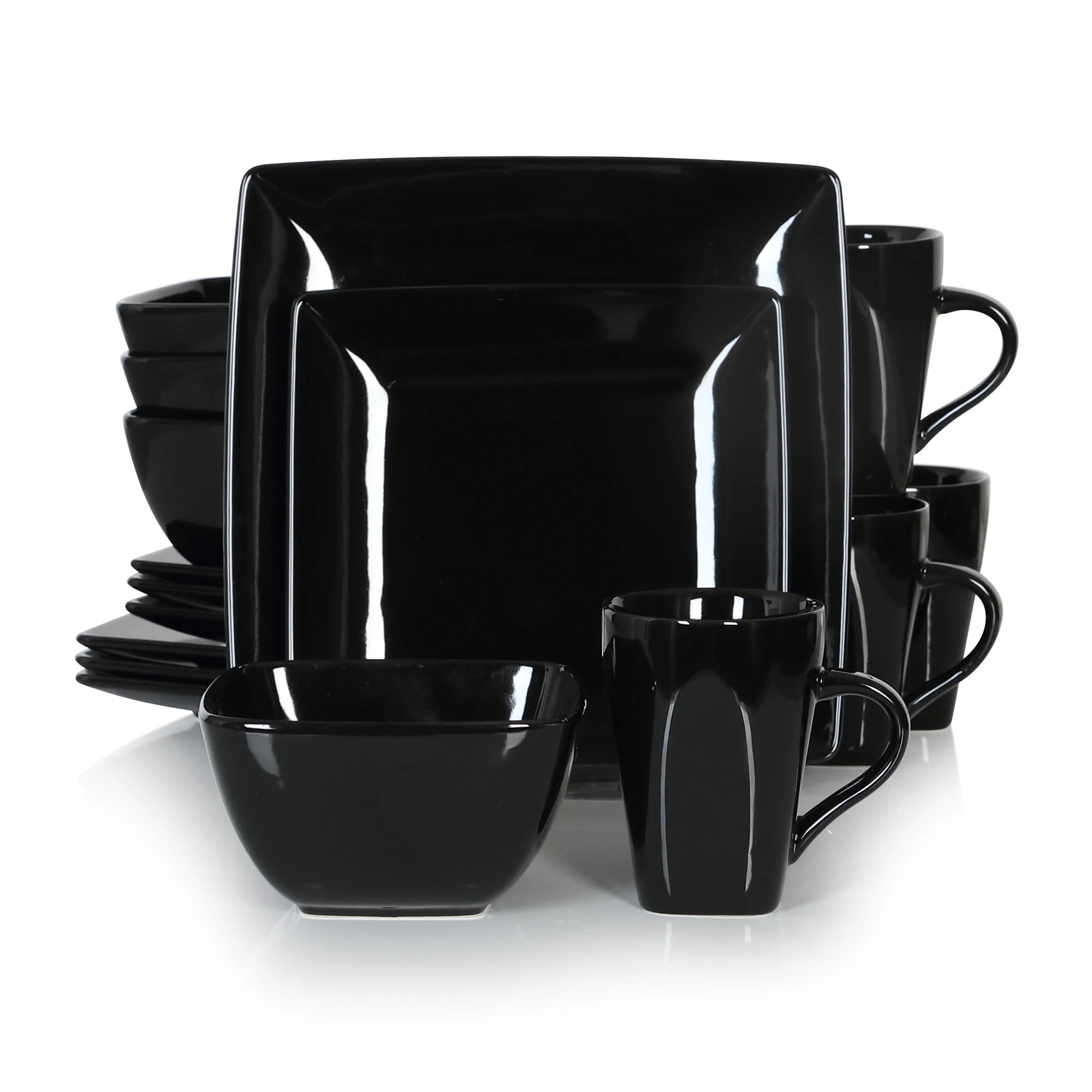 Vancasso SOHO Series Square Black Dinnerware Set with Mugs – 16, 32, or 48 Pieces